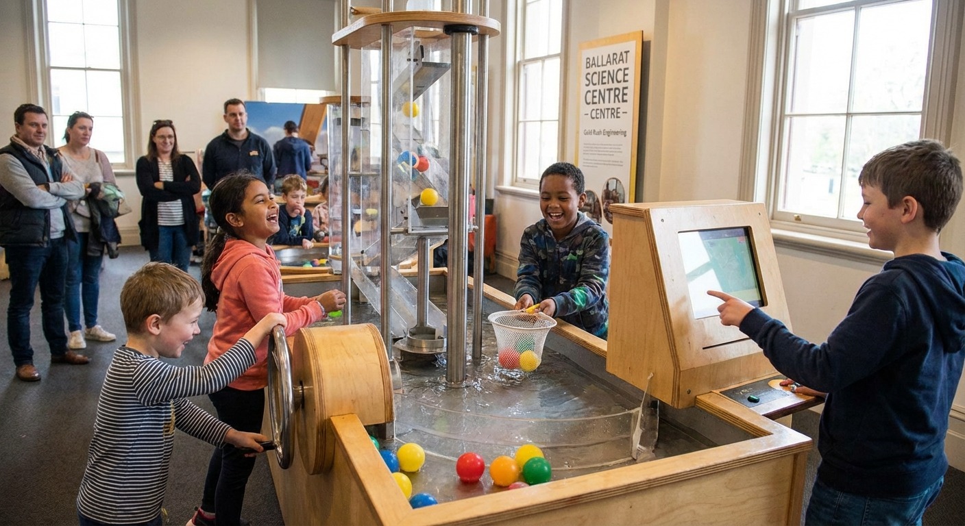 Kids exploring an interactive exhibit at a Ballarat museum during school holidays