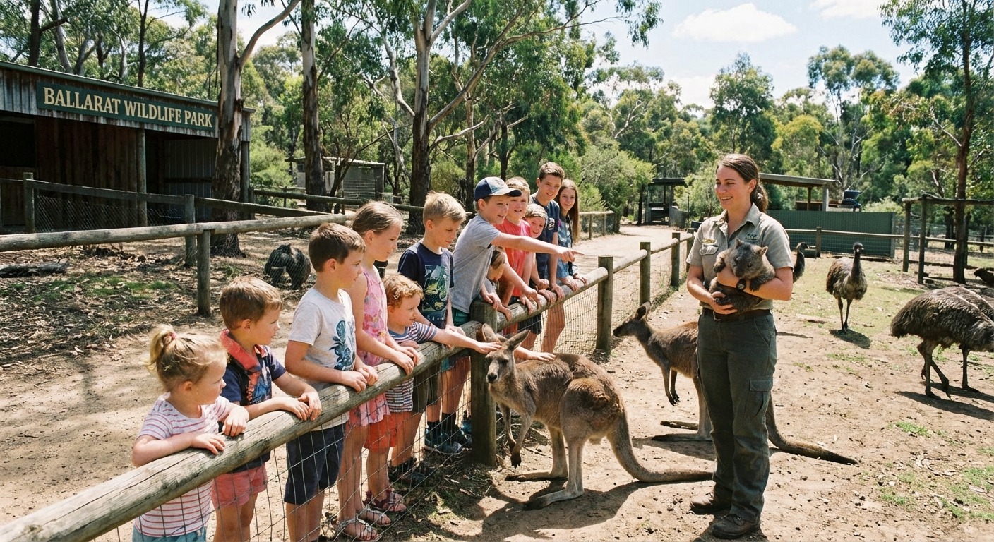 Children hand-feeding kangaroos at the Ballarat Wildlife Park