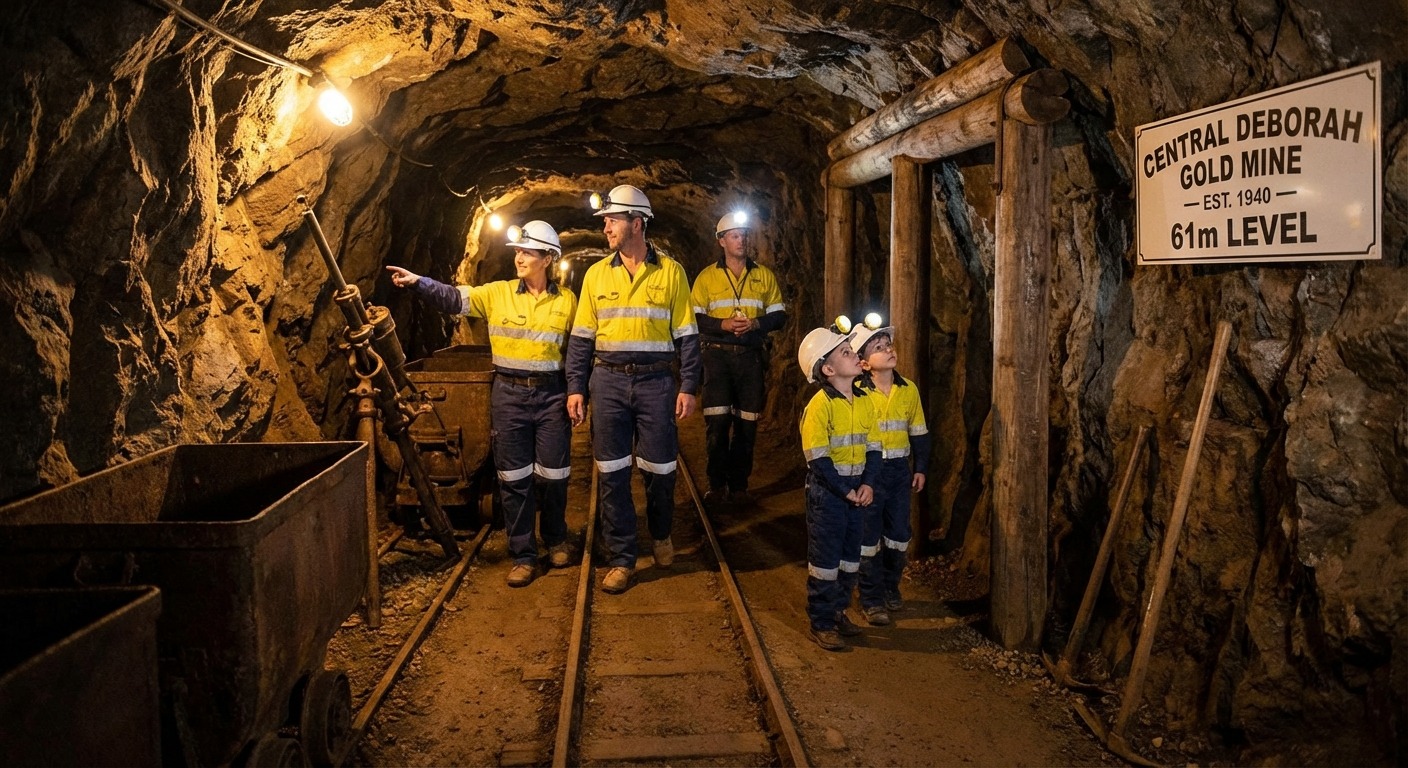Family preparing for an underground tour at Central Deborah Gold Mine in Bendigo