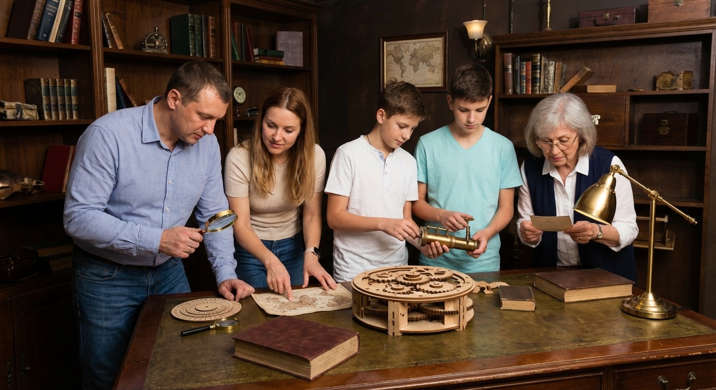 Family working together to solve puzzles in an escape room in Melbourne