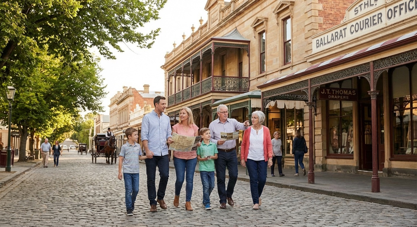 Family on a heritage walking trail through historic Ballarat streets