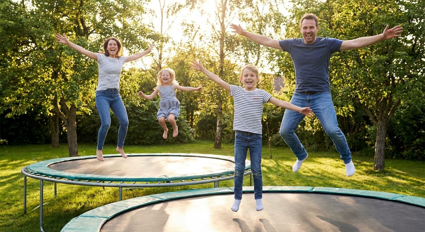 Family jumping together on trampolines at an indoor park in Melbourne
