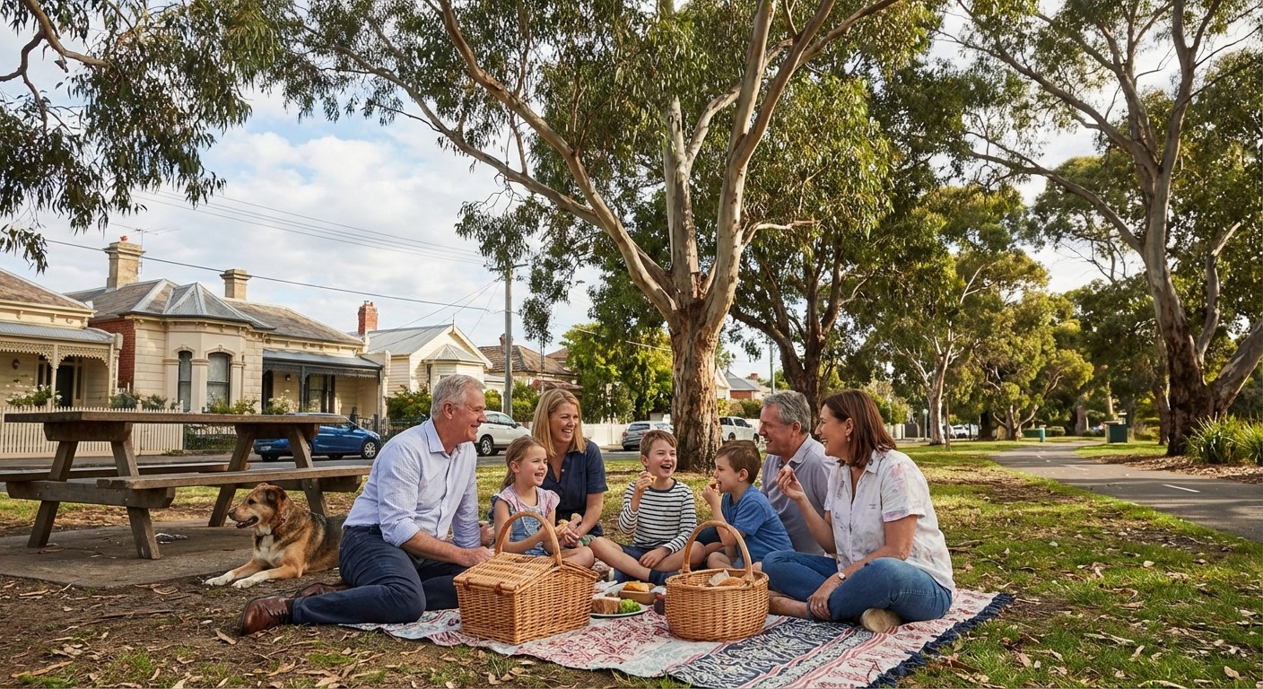 Family having a picnic at a park in northern Melbourne near Craigieburn