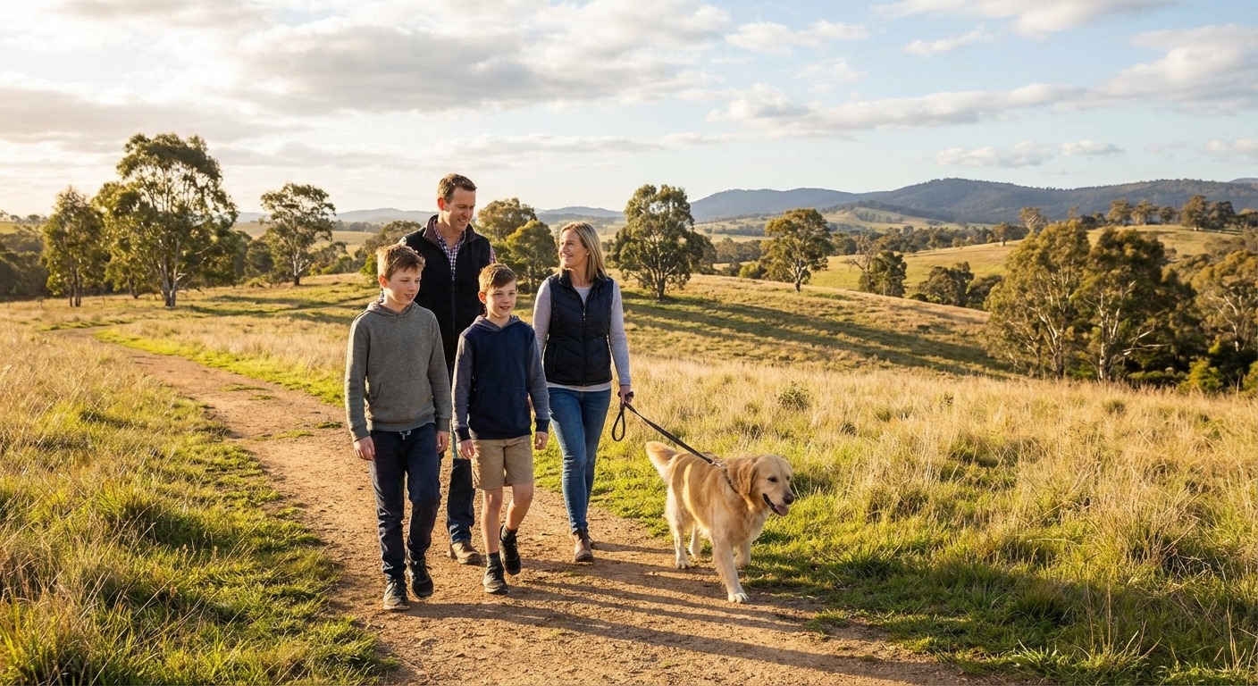 Family walking through native grasslands near Craigieburn