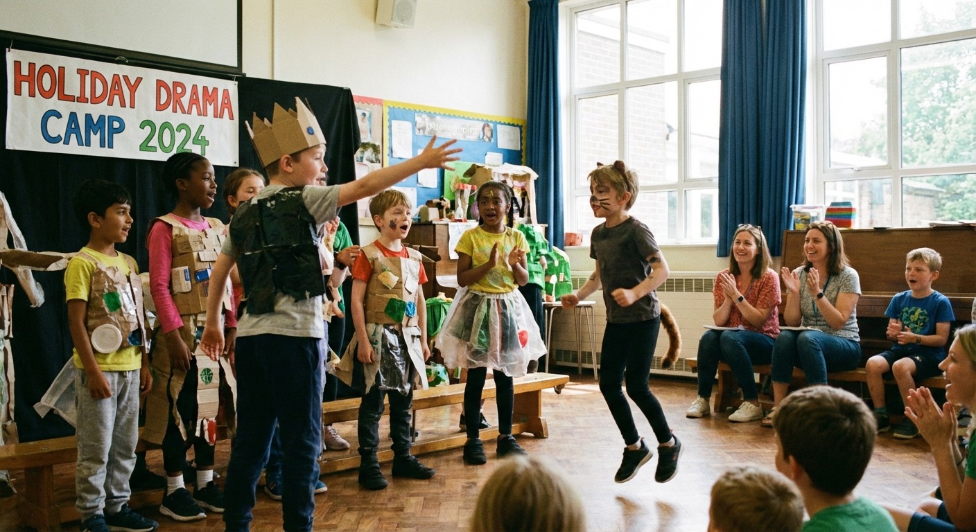 Children performing in a drama class workshop during Melbourne school holidays