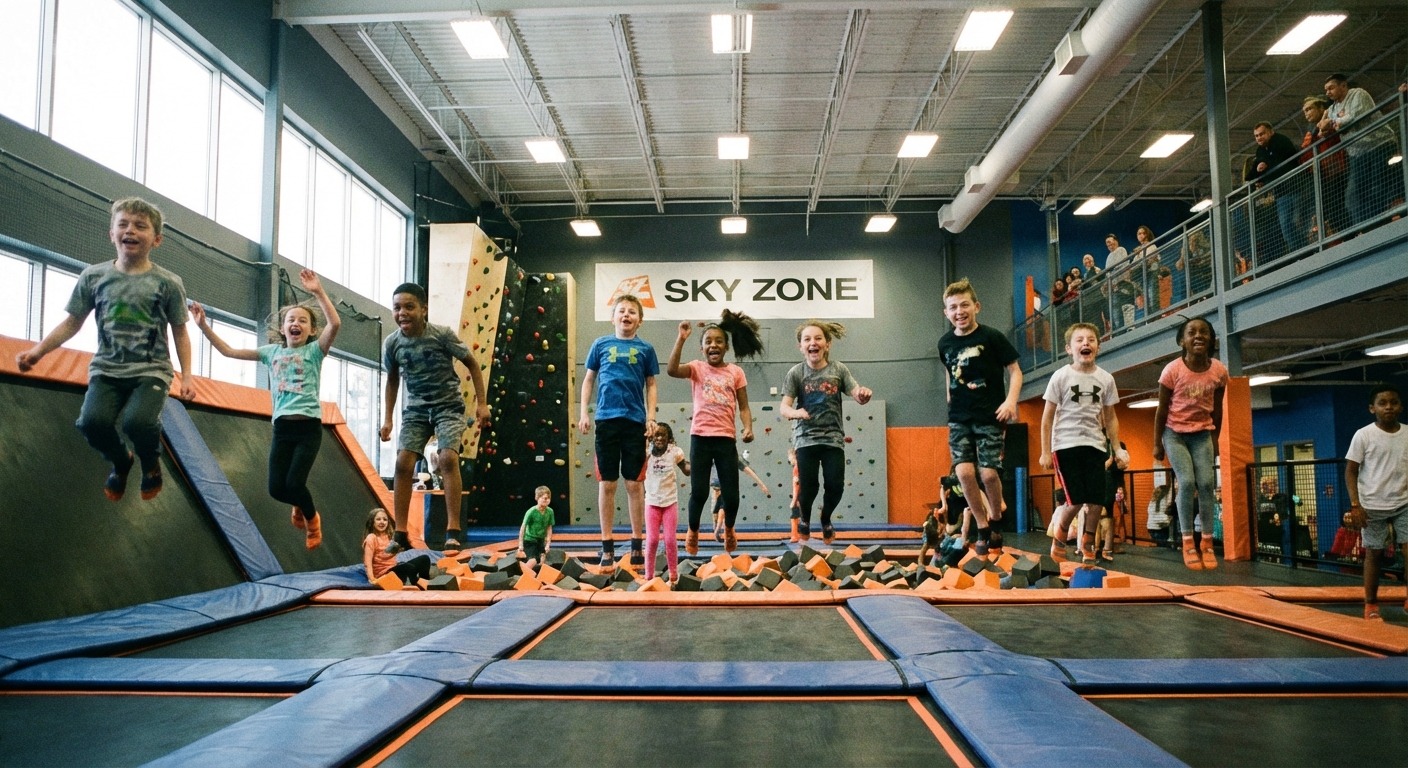 Kids jumping on interconnected trampolines at a Melbourne trampoline park