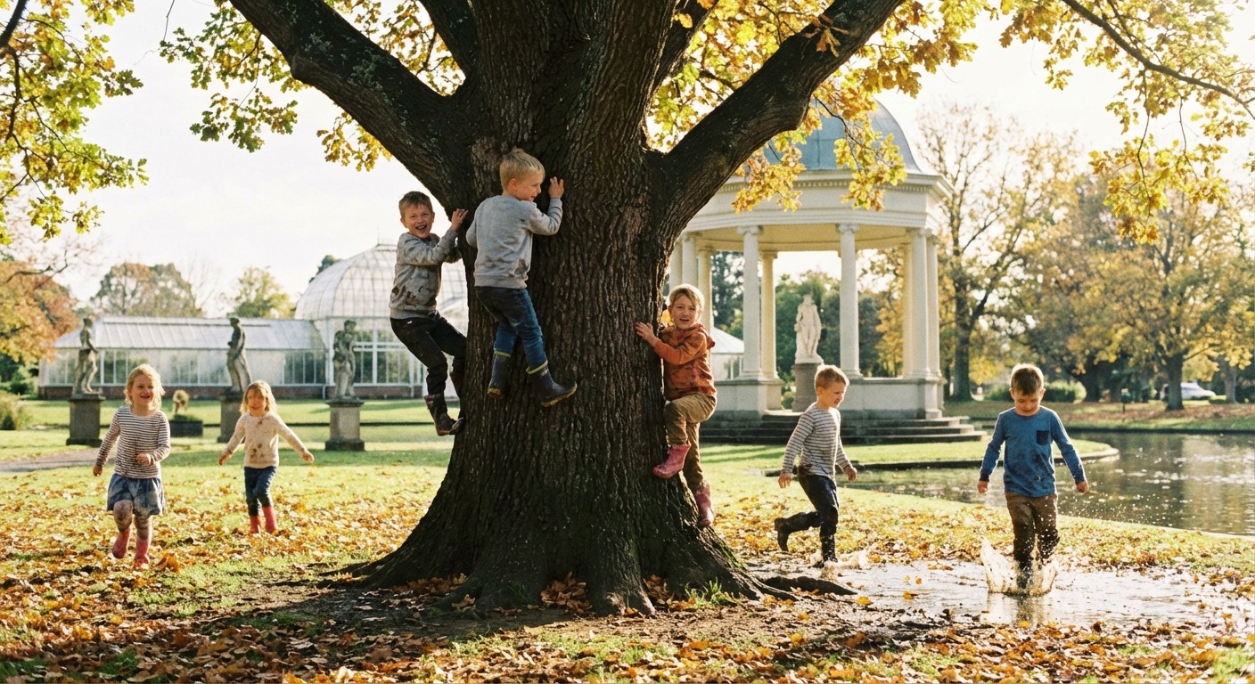 Children playing in the Ballarat Botanical Gardens on a sunny school holiday afternoon