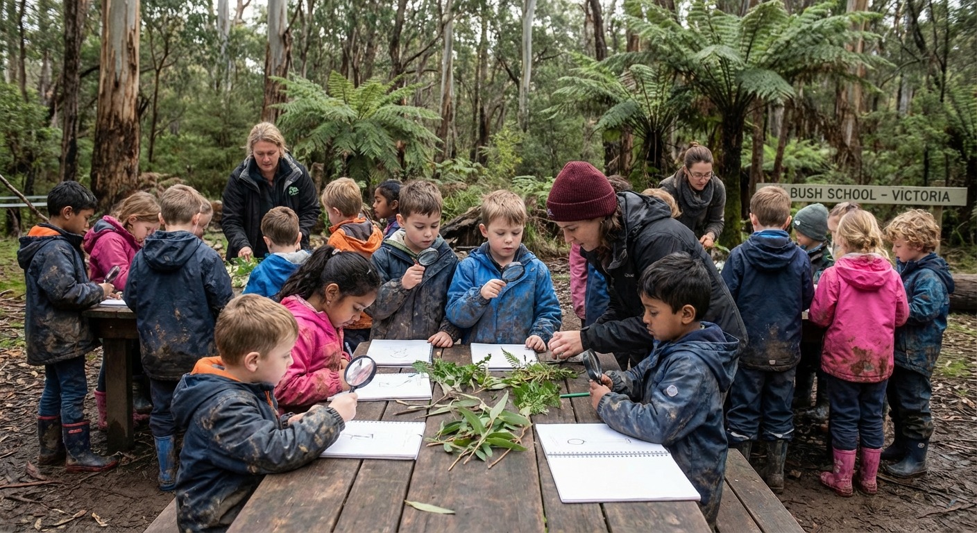 Children participating in an outdoor learning program during Victorian school holidays