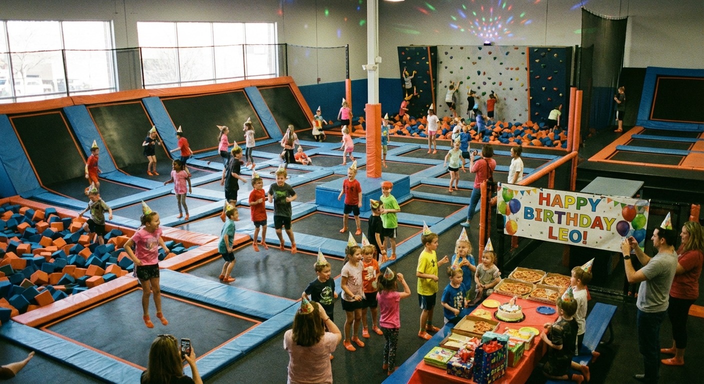 Children celebrating a birthday party at a Melbourne trampoline park
