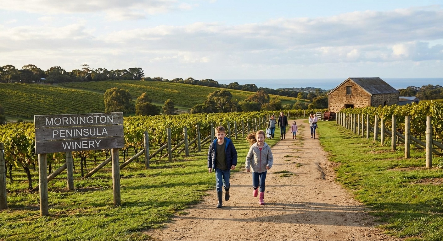Kids playing in the outdoor area of a family-friendly winery on the Mornington Peninsula